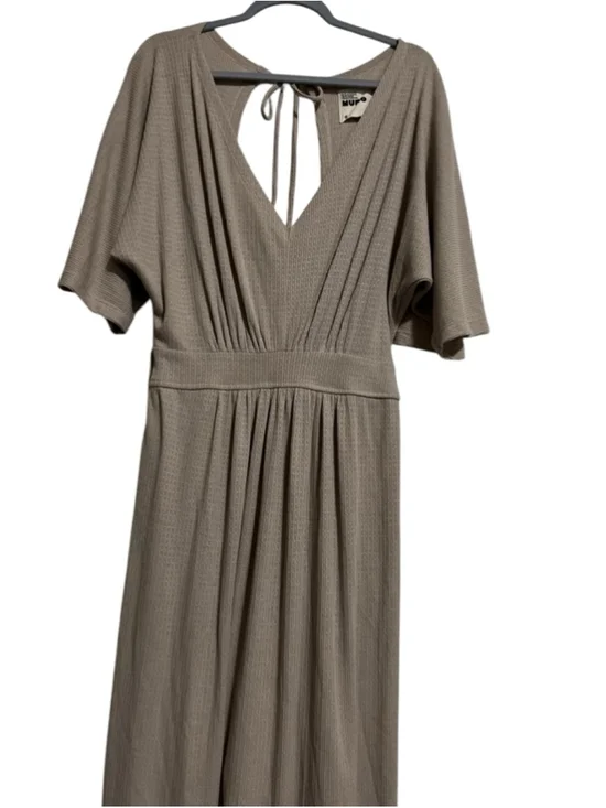 EUC Women's MUMO Taupe Ribbed V-Neck Maxi Dress with Open Back, Size L - Picture 3 of 11